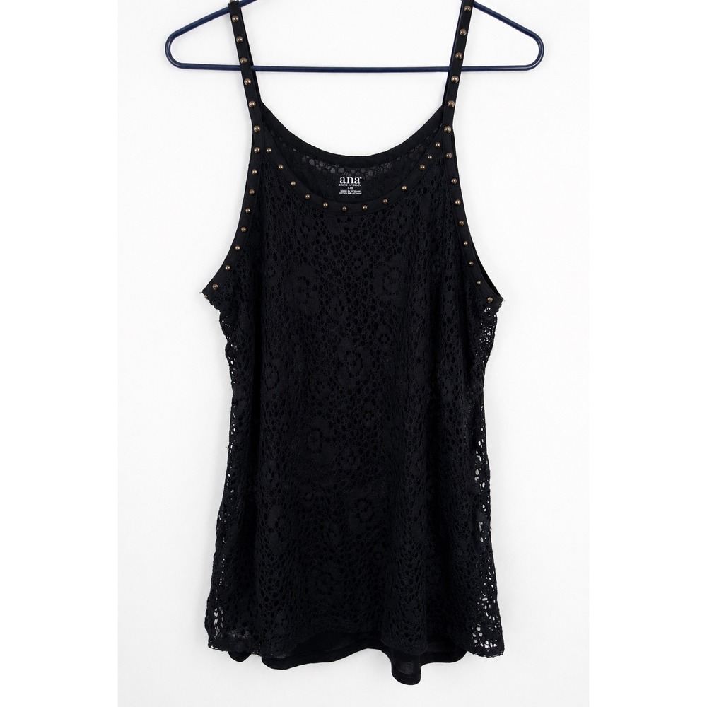 Y2K Inspired Dark Academia Black Studded Lace Camisole Tank – Ana – Size L/G